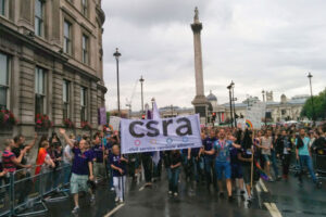 civil servants marching through Trafalgar Square at London Pride 2014