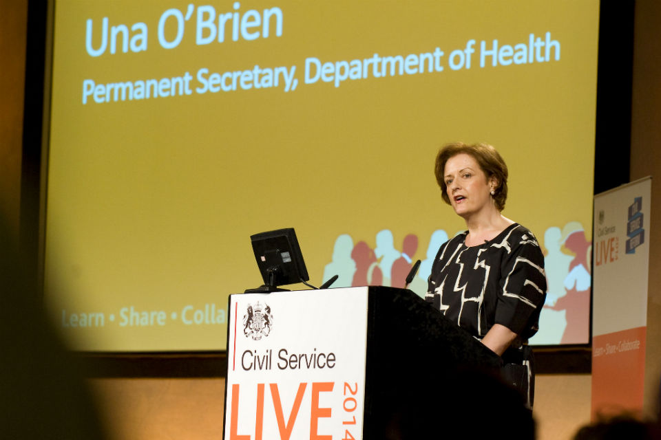 Una O'Brien delivers a speech at Civil Service Live