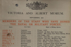 Staff list from the V & A museum in 1917