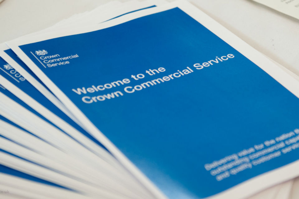 Crown Commercial Service brochures on a table