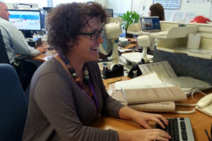 julia at her desk