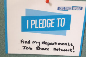 pledge card with 'Find my department's job share network' written on it