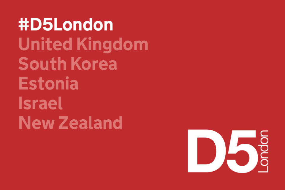 D5 logo with the 5 countries (UK, South Korea, Estonia, Israel and NZ) listed