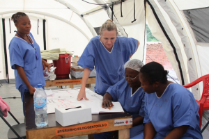 nurses in a medical tent in Sierra Leone