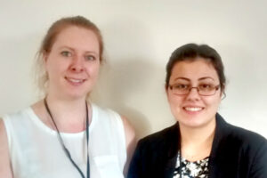 Goknur (right) with Hannah Wilson from the Communications and Engagement Team in Civil Service HR.