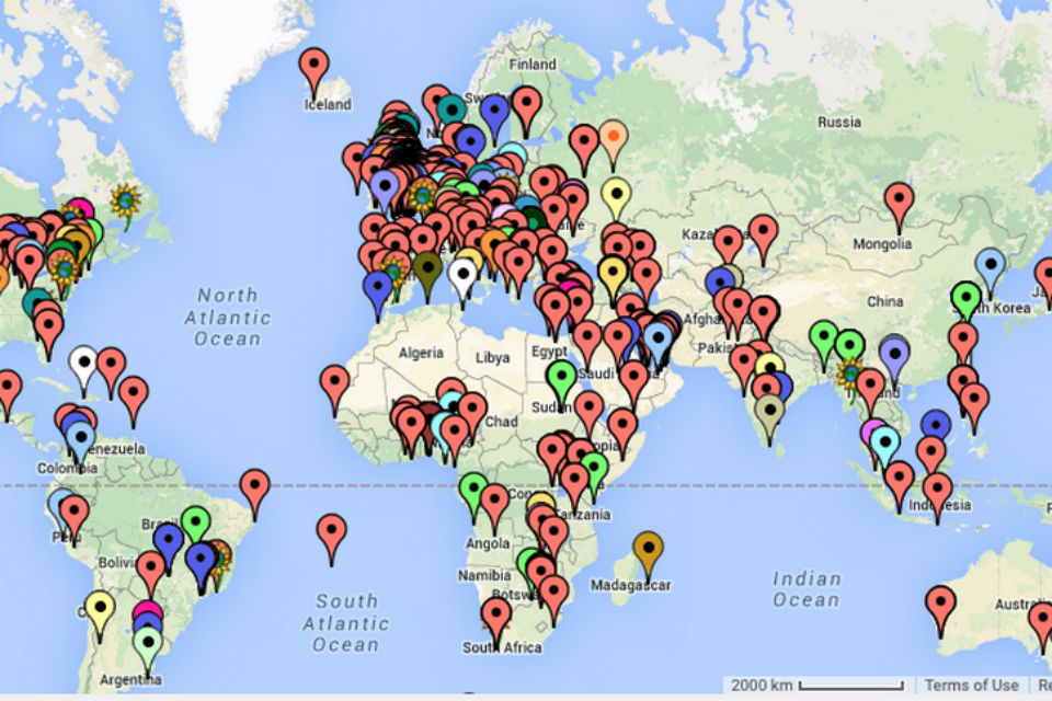 Map showing the locations of learners on the Contract Management MOOC.