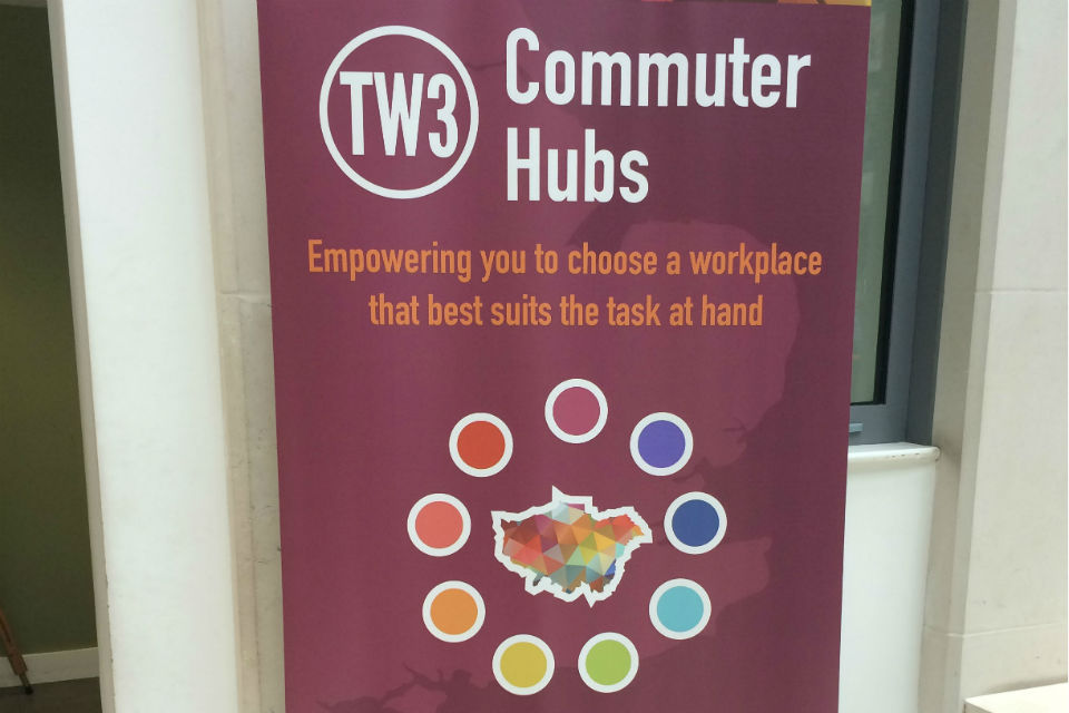 Banner promoting MoJ commuter hubs