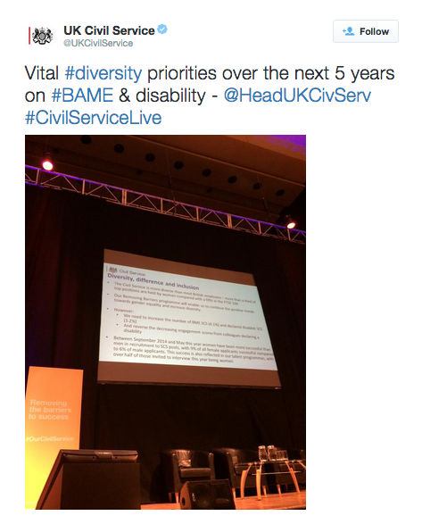 Sir Jeremy's diversity priorities for the Civil Service (via twitter)