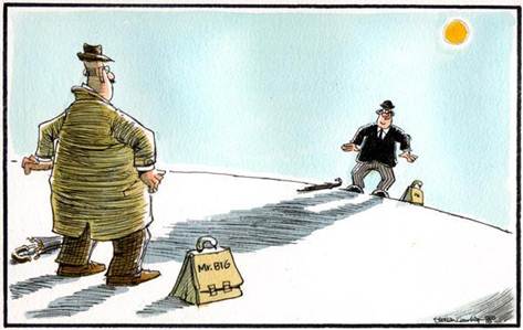 How Herald cartoonist Camley saw the standoff between Mr Big and the taxman.