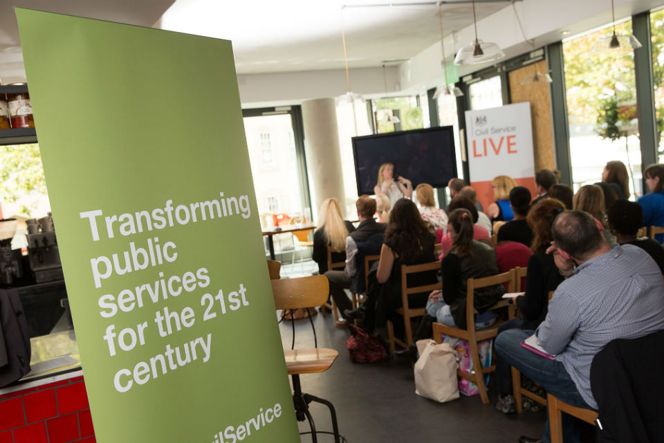 Transforming Public Services for the 21st Century banner at Civil Service Live 2015: Bristol