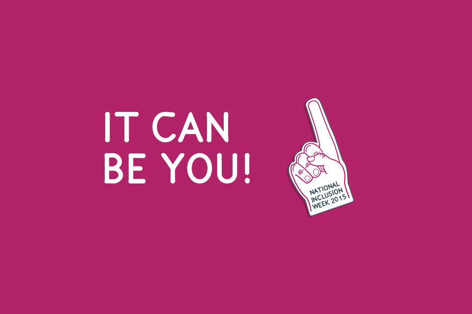 Spongefinger with 'It can be you! National Inclusion Week' on it