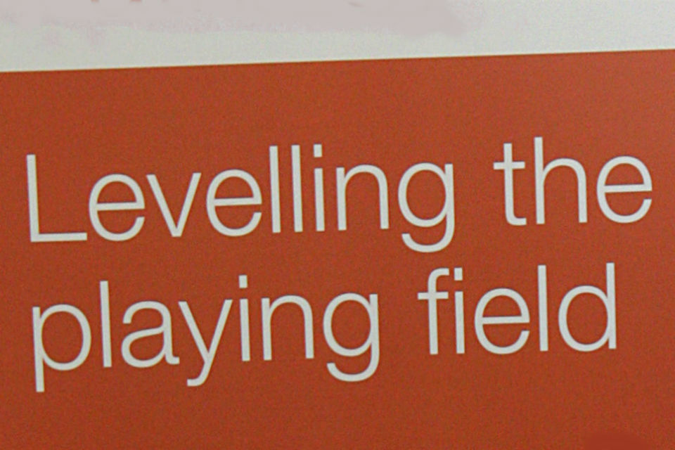 Detail from Positive Action Pathway banner, with text "Levelling the playing field"