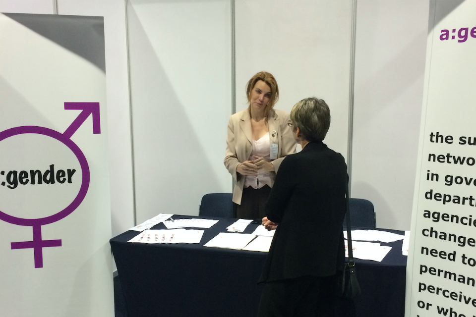 Jacqui on the a:gender stand at Civil Service Live 2015: Manchester