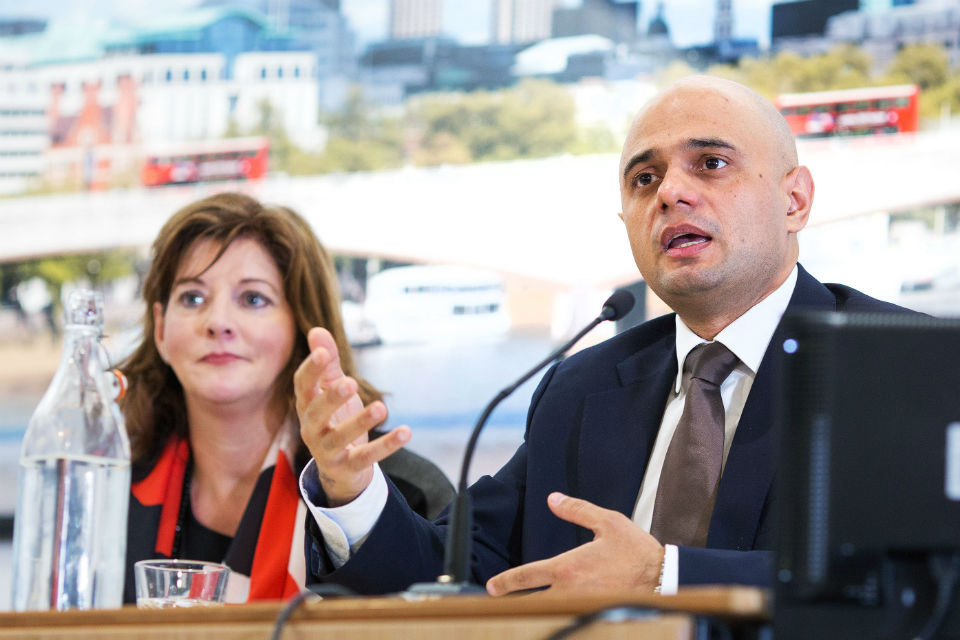 Tracy (left) with Sajid Javid