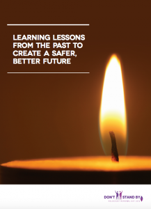 Candle burning with the caption 'Learning lessons from the past to create a safer, better future