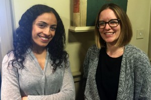 Two ladies one with glasses (right)