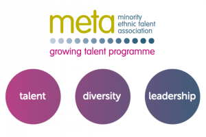 Minority Ethnic Talent Association logo and keyword bubbles