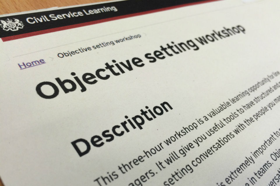 Page showing title and blurb for 'Objective setting workshop'