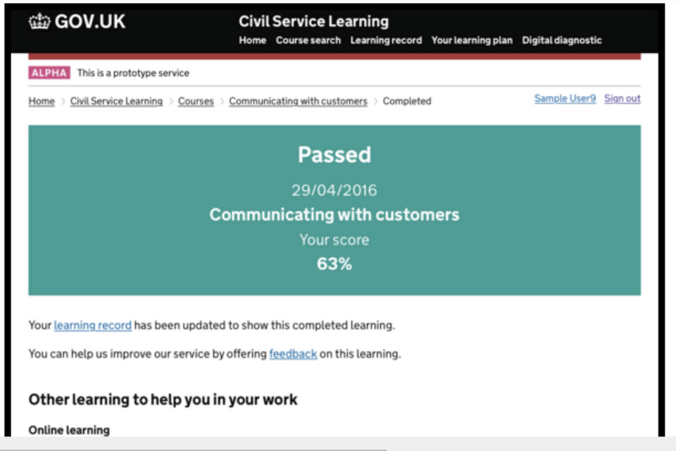 Screenshot of Civil Service Learning alpha