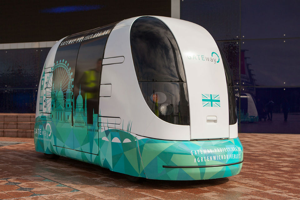 Autonomous shuttle vehicle at the O2 in Greenwich