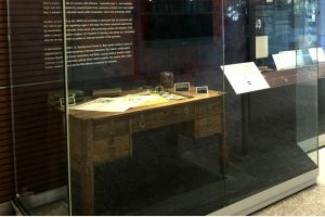 Desk in glass display case