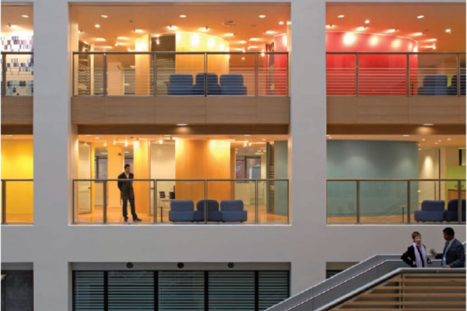 View of offices and staircase in office building