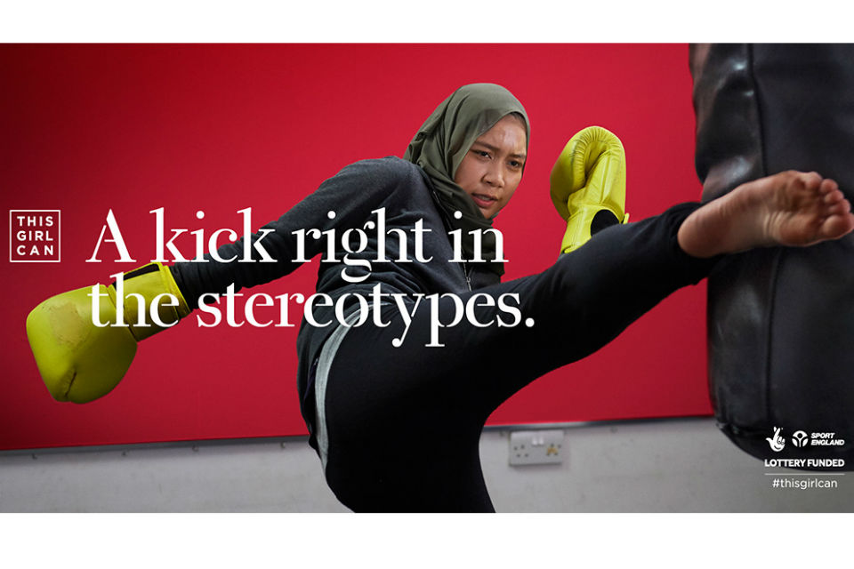 Woman kickboxer in Muslim headscarf