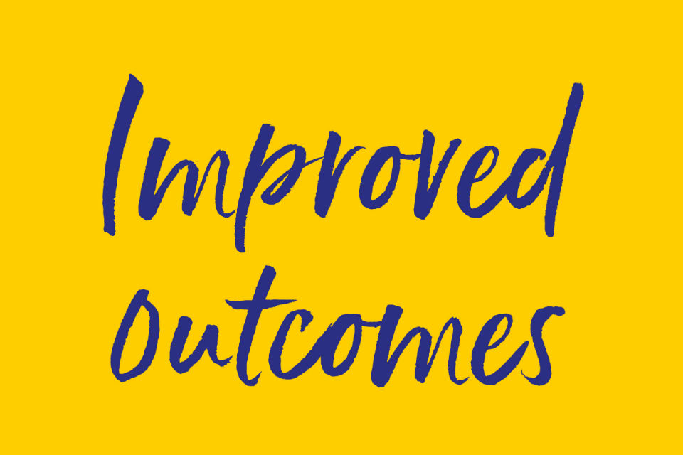 'Improved outcomes' graphic with handwritten legend
