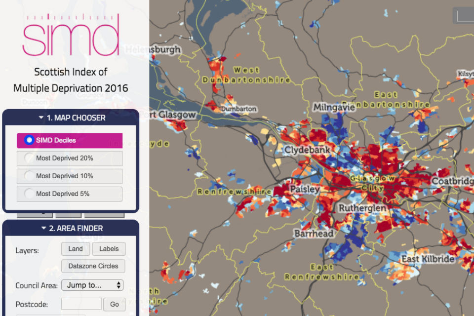 Screenshot of data website with map