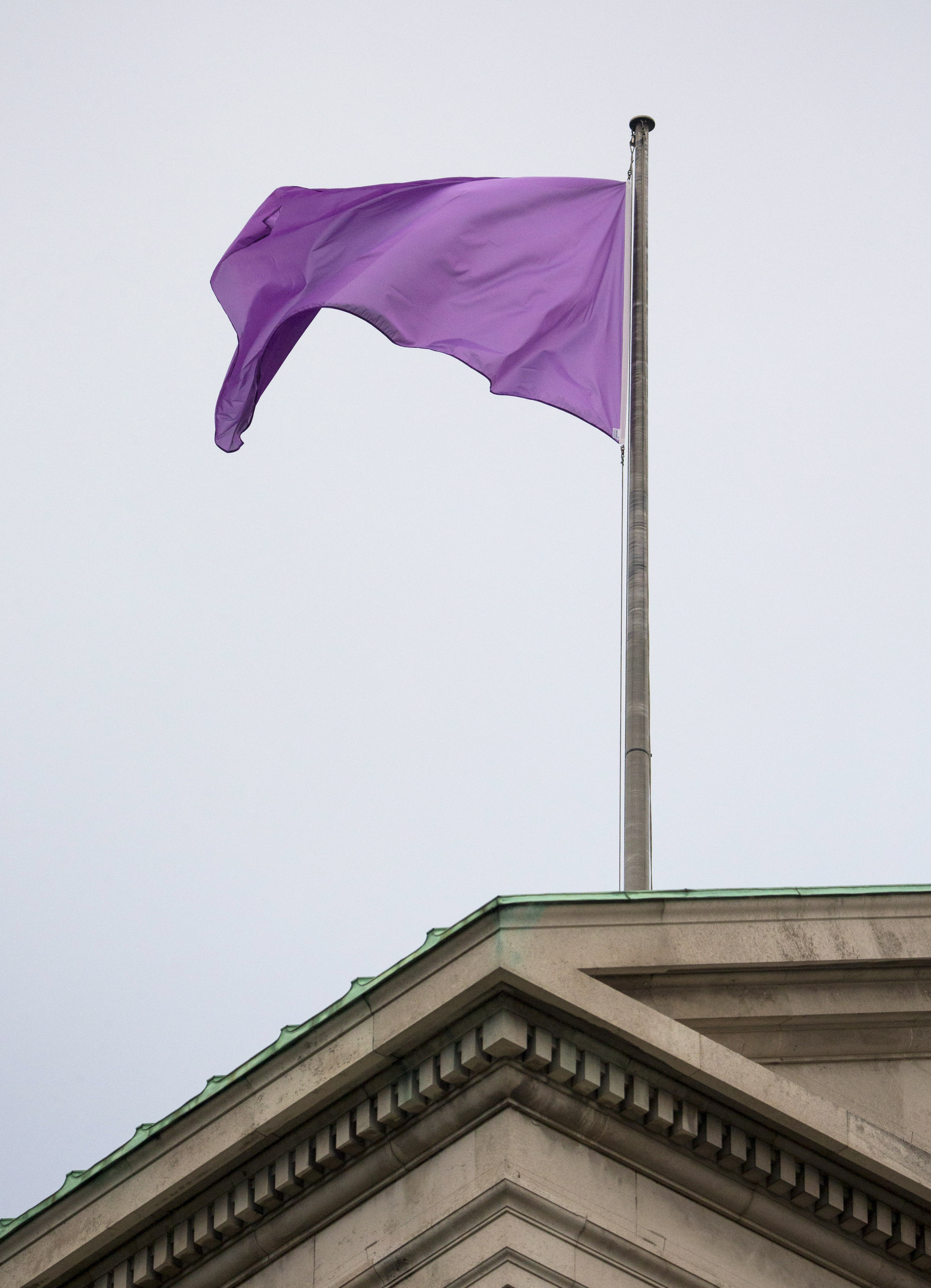 A purple flag flies over the Ministry of Defence