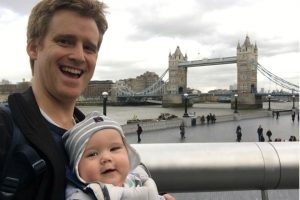 Father and baby son by Tower Bridge