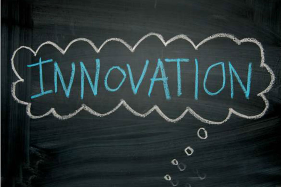 Blackboard with 'Innovation' thought bubble