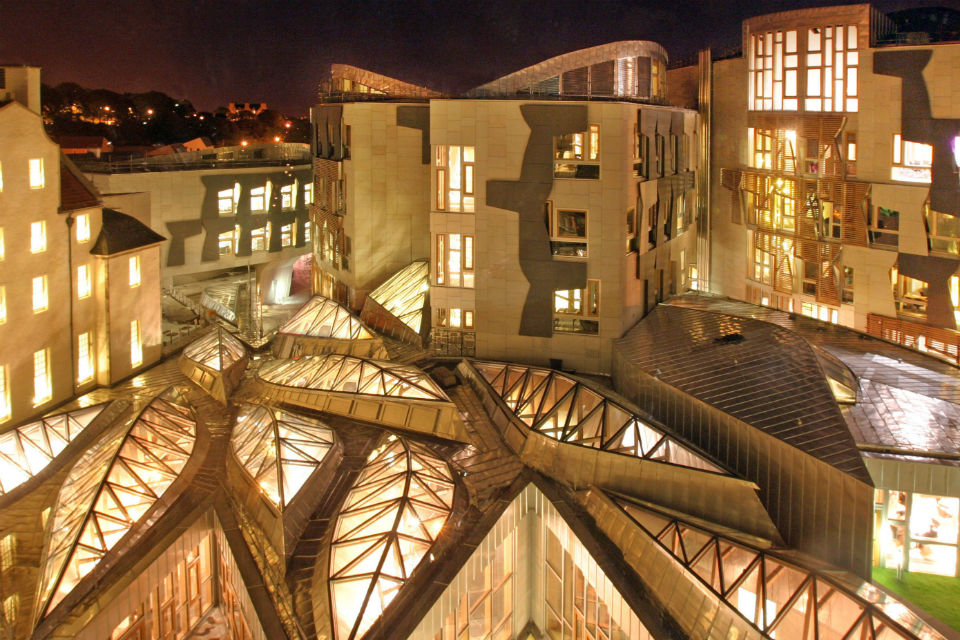 View of Scottish Parliament at night