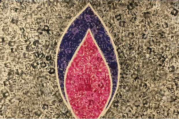 An image from the Holocaust Memorial Trust, representing Holocaust Memorial Day and consisting of a stylised candle flame superimposed on multiple images of handprints