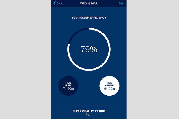 Detail from an app on a smartphone for tracking and managing sleep