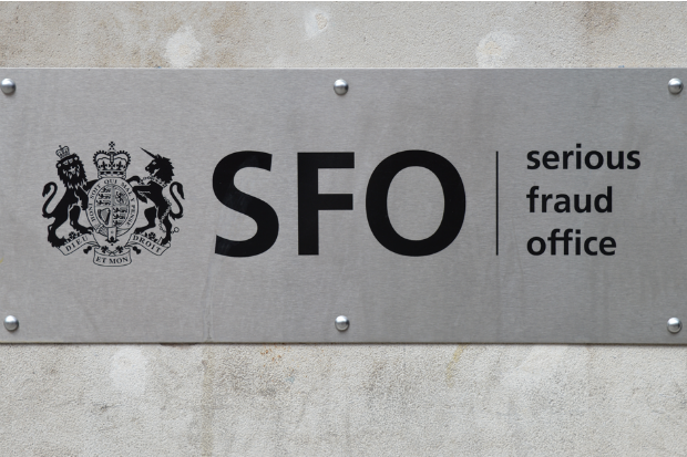 Nameplate of the Serious Fraud Office on the wall outside its HQ