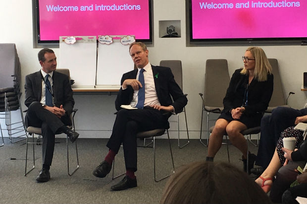 Matthew Rycroft, Permanent Secretary, Department for International Development, flanked by Kate Josephs and David Hallam at a leadership discussion event