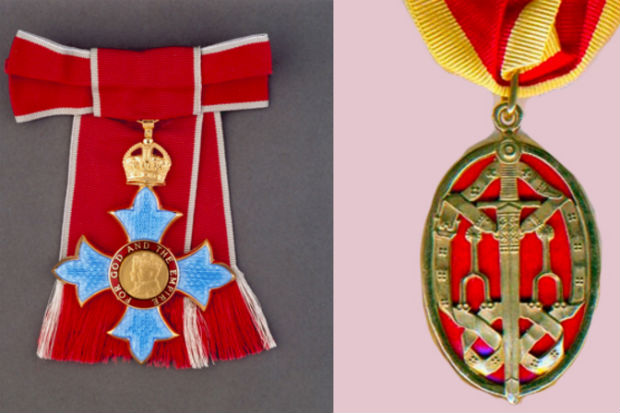 Two honours medals side by side with ribbons attached.