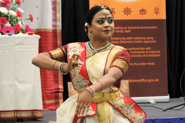 Dancer dancing the classical Indian dance, Bharatanatyam