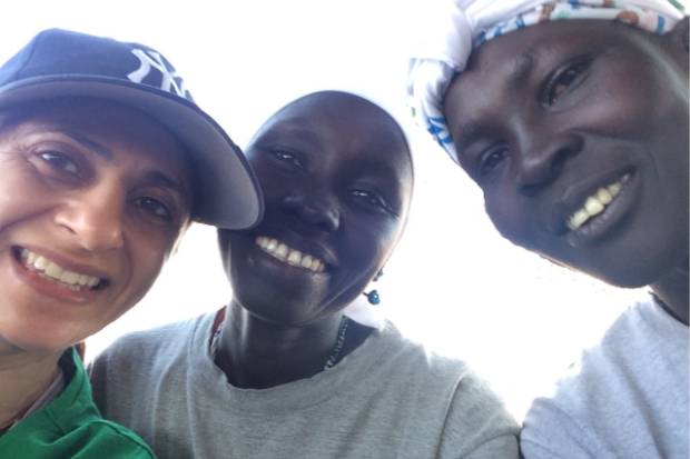 Zamila Bunglawala with two women members of the Mothers and Male Change Agents group, in Nymallel.