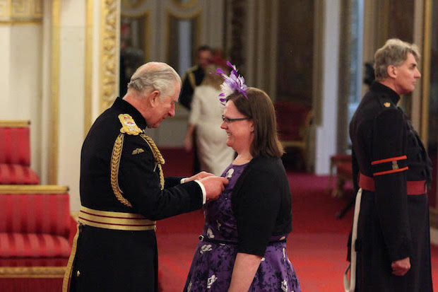 Keela Shackell-Smith is made an MBE by the Prince of Wales at Buckingham Palace. ©Yui Mok/PA Wire