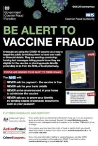 Poster warning people to be alert to vaccine fraud