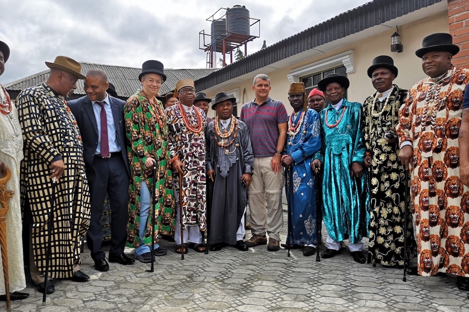 Gill Atkinson with King Philip Obele and the Elders of the Eleme People