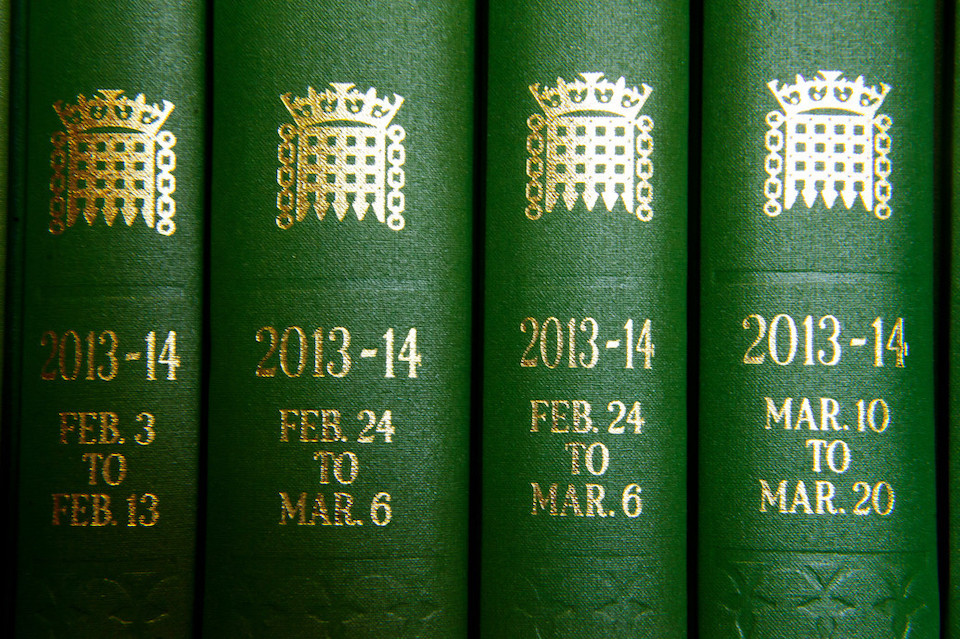 Copies of the Commons Hansard, where the content of parliamentary debates are recorded. Copyright: © UK Parliament