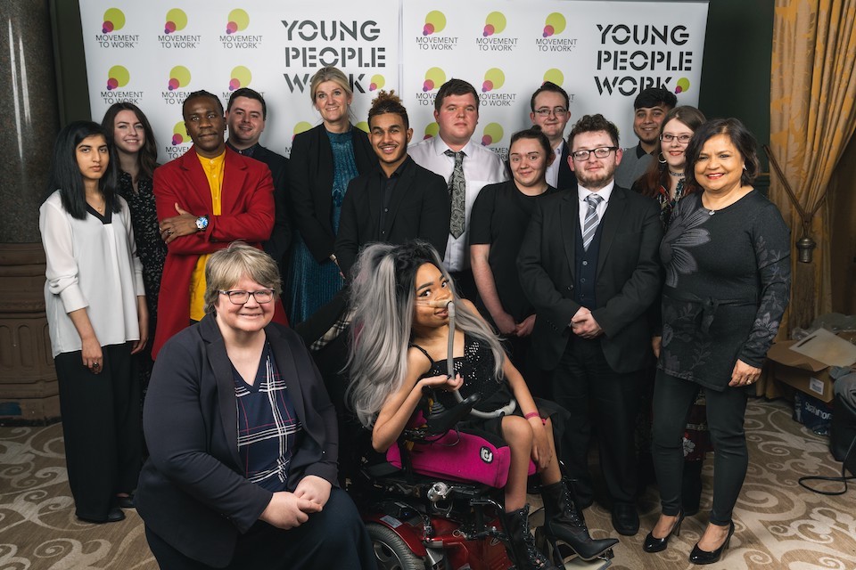 Young people who have benefitted from Movement to Work meet with Secretary of State for Work and Pensions, Rt Hon Therese Coffey MP and Debbie Alder, DWP Director General People, Capability and Place at the MtW CEO Summit and Awards Ceremony