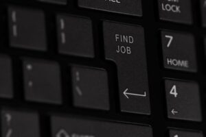 Keyboard with letters spelling out 'Find a job'