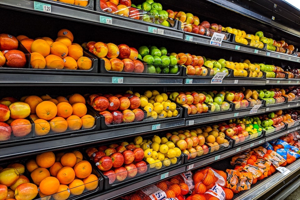 Fruit and vegetables in a supermarket