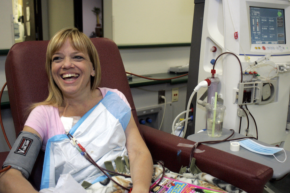 A patient undergoes dialysis