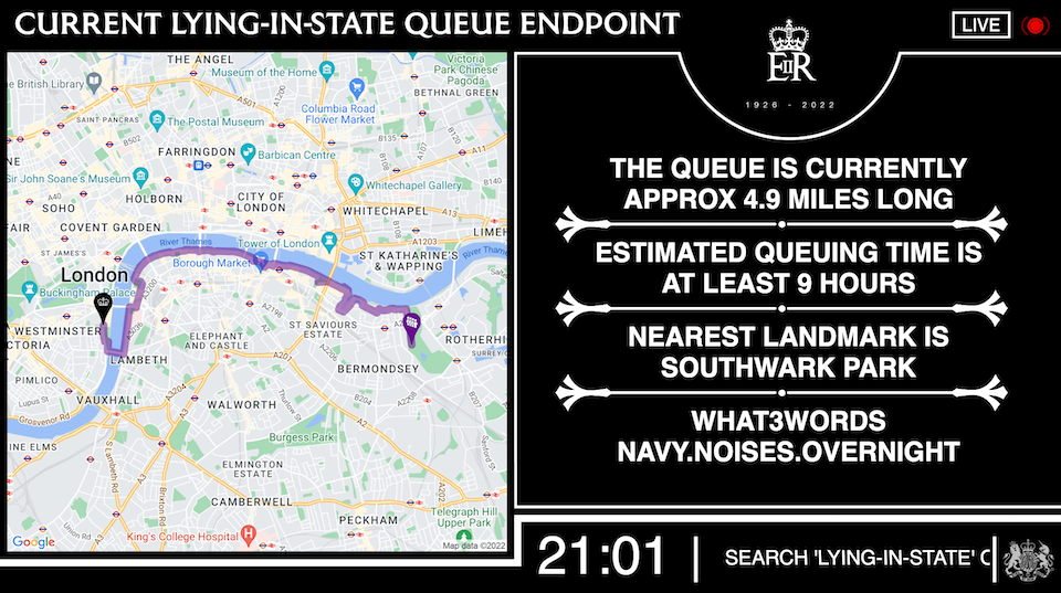 Q Tracker that helped mourners plan their journey to pay respects to HM Queen Elizabeth II