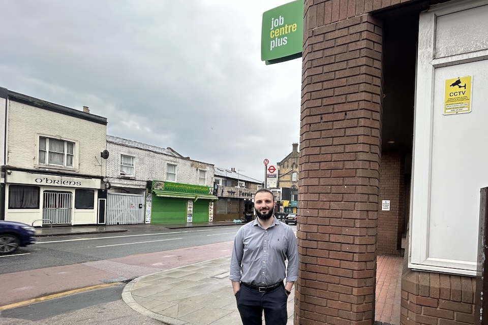 Work Coach Frank Maryako outside Ealing JobCentre
